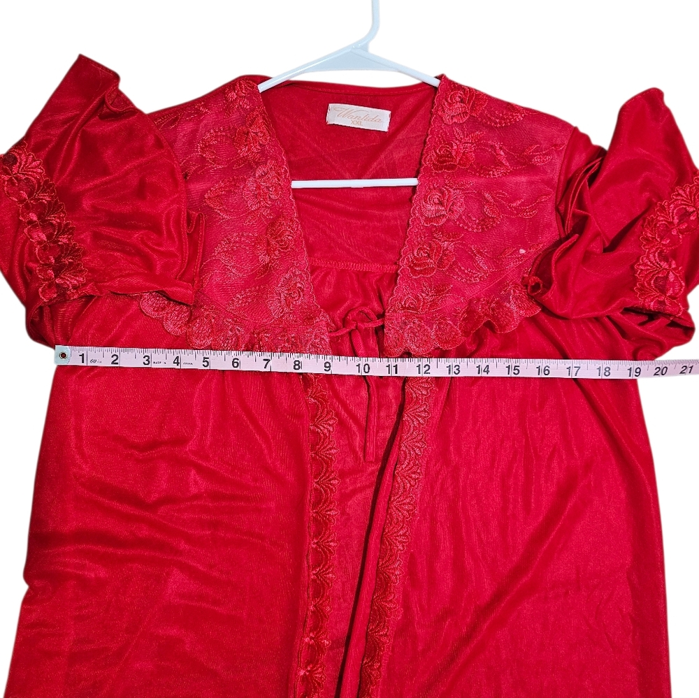 Wanlida Womens Red Sheer Lace Robe XXL Vintage Lingerie Romantic Boudoir 80s - Picture 8 of 8